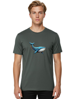Whale-With-Headphones Mens Graphic Tee, 100% Cotton, Casual Summer Wear