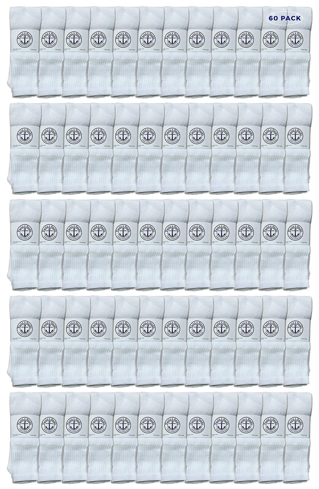 Yacht & Smith 60 Pairs Men's Long Tube Socks Cotton Sport Size 9-15