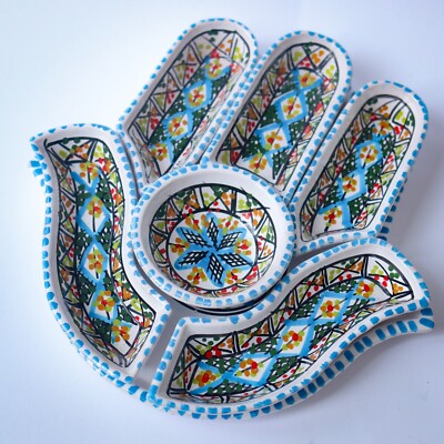 Ceramic Serving Set | 7-Piece Hand of Fatima | Appetizer & Snack Plates, 30x38cm