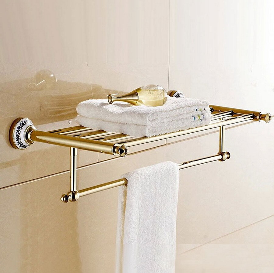 Gold Color Brass Bathroom Accessories Towel Rack Bath Towel Shelf Towel  Holder | eBay