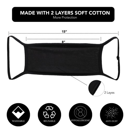 4PCS-Black Double Layer Cotton Face Mask Reusable and Washable - Picture 2 of 4
