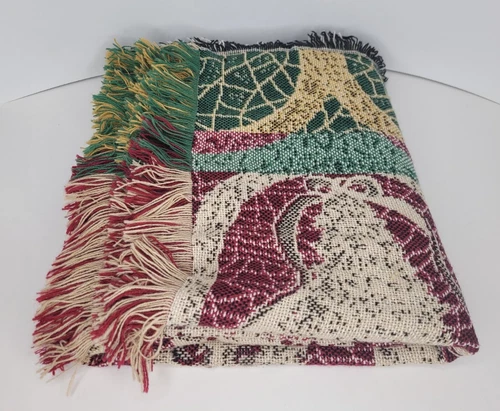 Stained Glass Knit Woven Throw Blanket Tapestry Christmas Tree 55"×44"