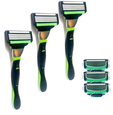 Six-Blade Razor - Three Razors Six Cartridges - Stocking Stuffer Christmas Gift