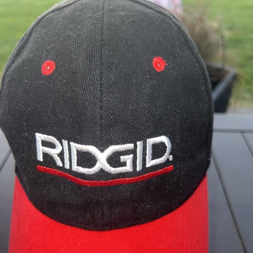 RIDGIDin White on Black Hat Cap w Red Bill & Accents Hook Loop EUC - 第 2/8 張圖片