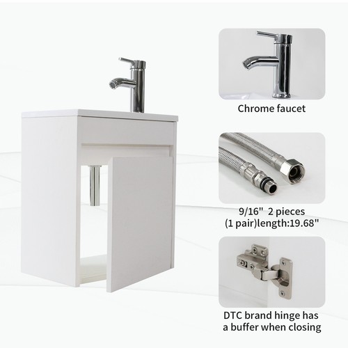 Small Bathroom Vanity With Sink 16" Wall Mounted Bathroom Cabinet Modern Design - Picture 5 of 13
