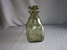 Karaffe  Rauchglas braun mit Gräser geschliffen Abriss Handarbeit
