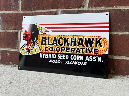 12” Indian Blackhawk Hybrids Seed Corn Farming Co-op Vintage Style Steel Sign