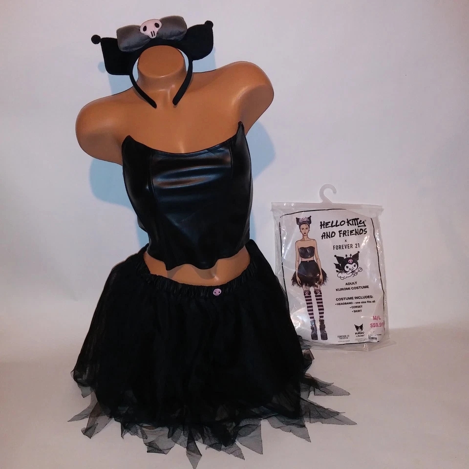 Disfraz Hello Kitty Kuromi Adulto Pequeño Mediano S/M Negro Diadema Corsé Falda Tu Foto 2 de 4