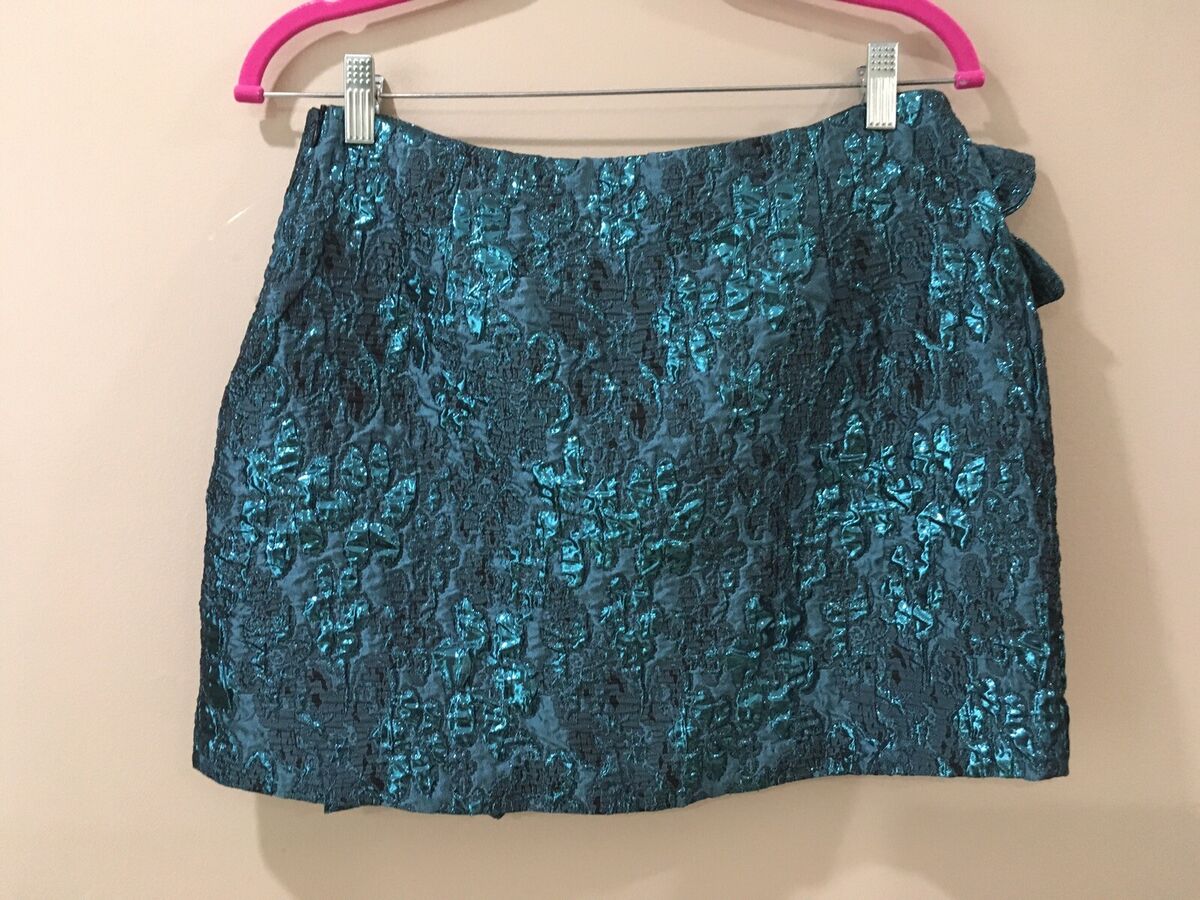 ZARA Jacquard Mini Skirt Womens Medium Metallic Green ZARA Jacquard Mini Skirt Womens Medium Metallic Green