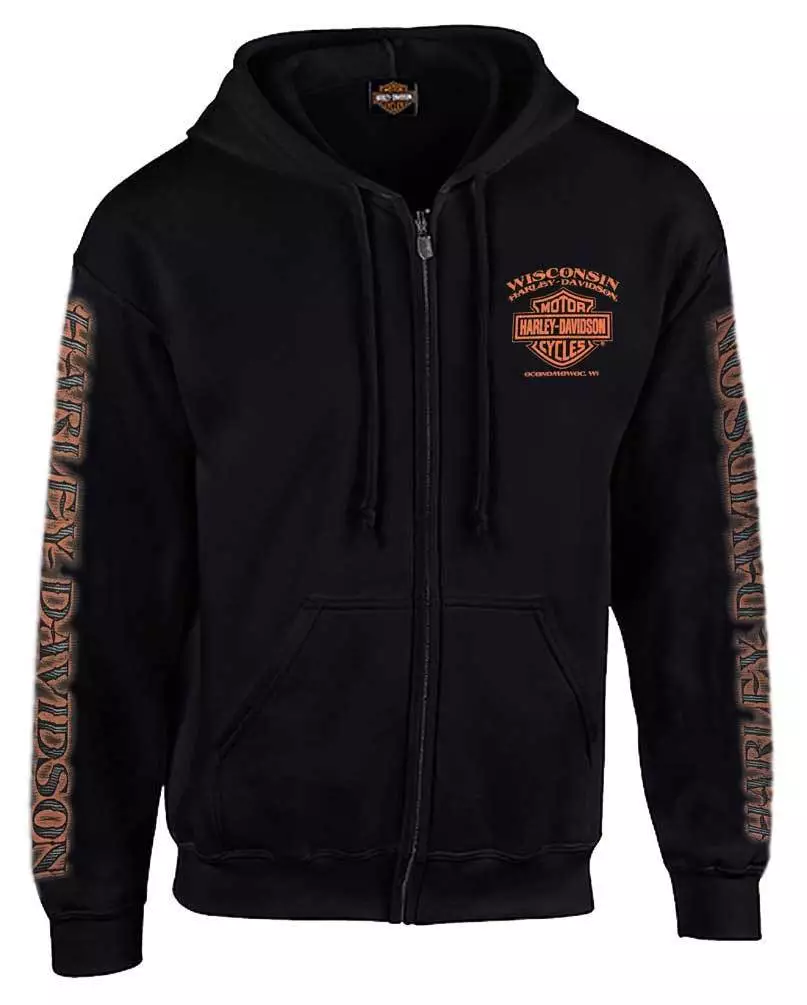 Harley-Davidson Men's Eagle Piston Long Sleeve Full-Zip Hoodie, Black  30299950