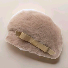 NWT KANGOL S Beret Hat Mayfair Beige Furgora Angora Blend Fur England Bow