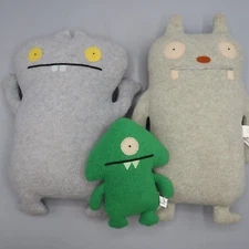 Uglydolls Pointy Max Green Monster Plush 7" & 2 Gray Ugly Doll  12" Family Lot