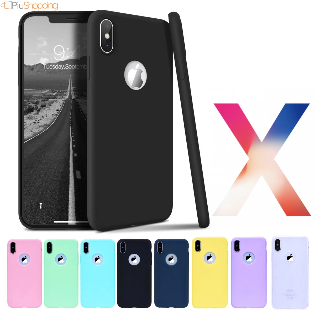 COVER CUSTODIA + PELLICOLA VETRO TEMPERATO PER IPHONE 6/6S 7/8 X/XS NERO OPACO e