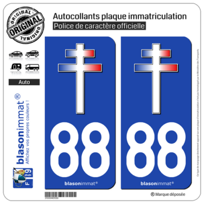 2 Autocollants Plaque Immatriculation Région Grand Est 88 - Vinyle Haute Résistance, Made In France