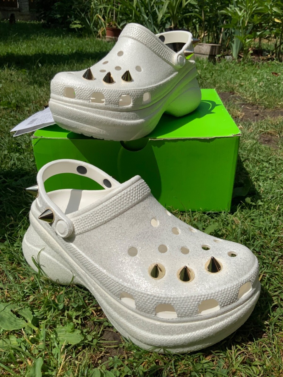 CROCS CLASSIC BAE GLITTER STUD WOMENS PLATFORM CLOG W8 US