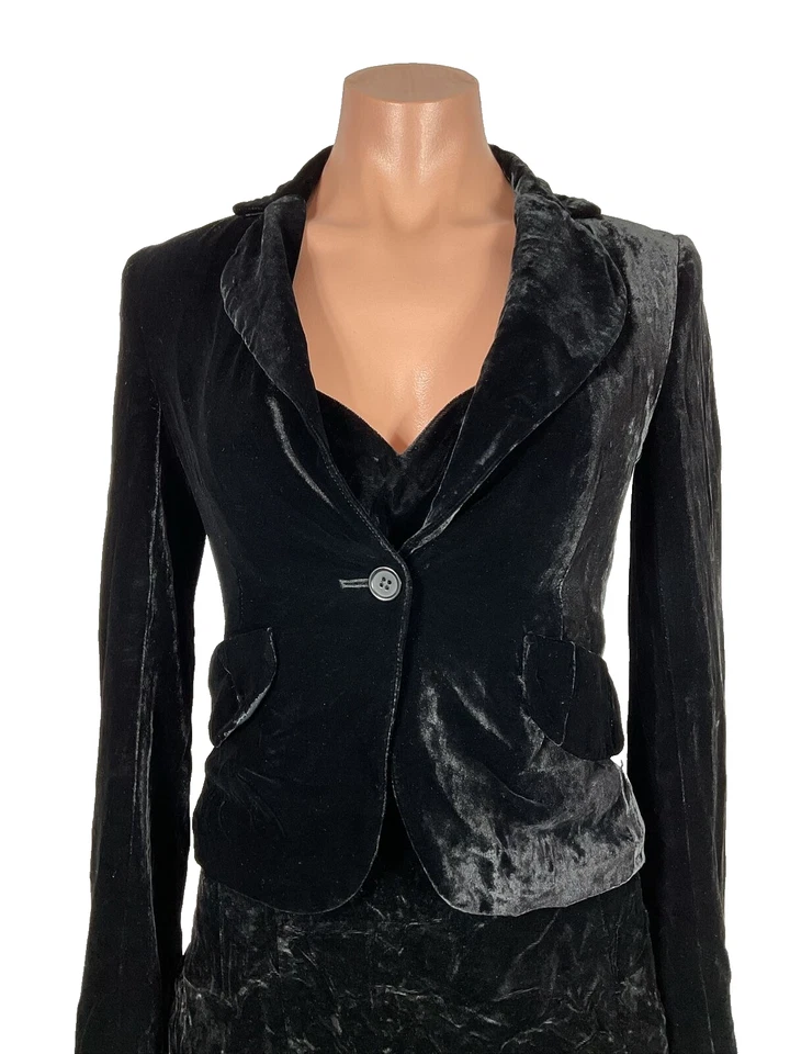 VTG y2k BCBG MAX ARIZA Crushed velvet 2pc jacket-Xxs strapless formal dress-6 - Image 4 of 4
