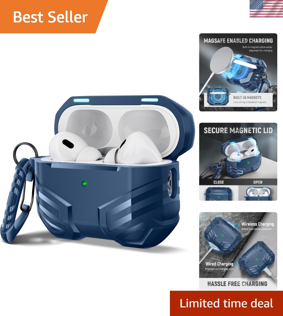 AirPods Pro Case with Magnetic Locking Lid - Shock-Absorbing Protective Cover-image