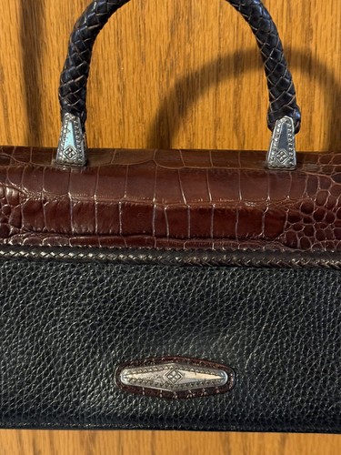 BRIGHTON Black and Brown Moc Croc Leather Crossbody Organizer Purse Clutch L@@K! - Picture 12 of 24