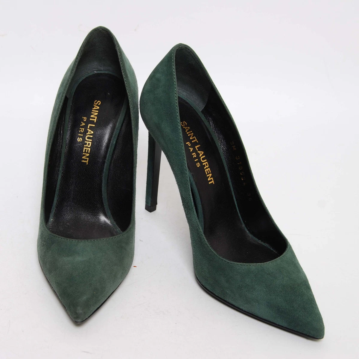 Yves Saint Laurent Women Green Pumps Suede Leather Classic High Heel Shoes  EU 36