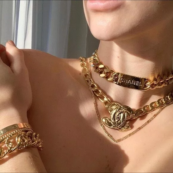 chanel gold choker chain