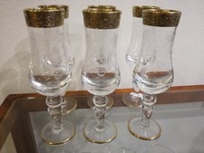 6 flute da liquore / grappa in cristallo molato con fascia oro zecchino glasses
