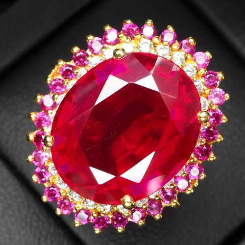 Brilliant Blood Red Spinel 20Ct 925 Sterling Silver 24K Gold Plated Rings Size 6 - Picture 2 of 8