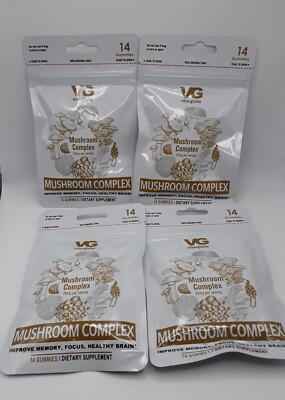 x 4 Mushroom Complex Gummies Memory, Focus, Healthy Brain 14 Gummies Ea Exp 9/25