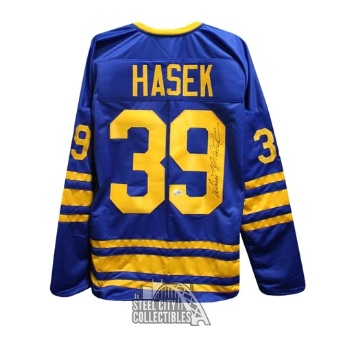 Dominik Hasek Autographed Buffalo Custom Blue Hockey Jersey - BAS
