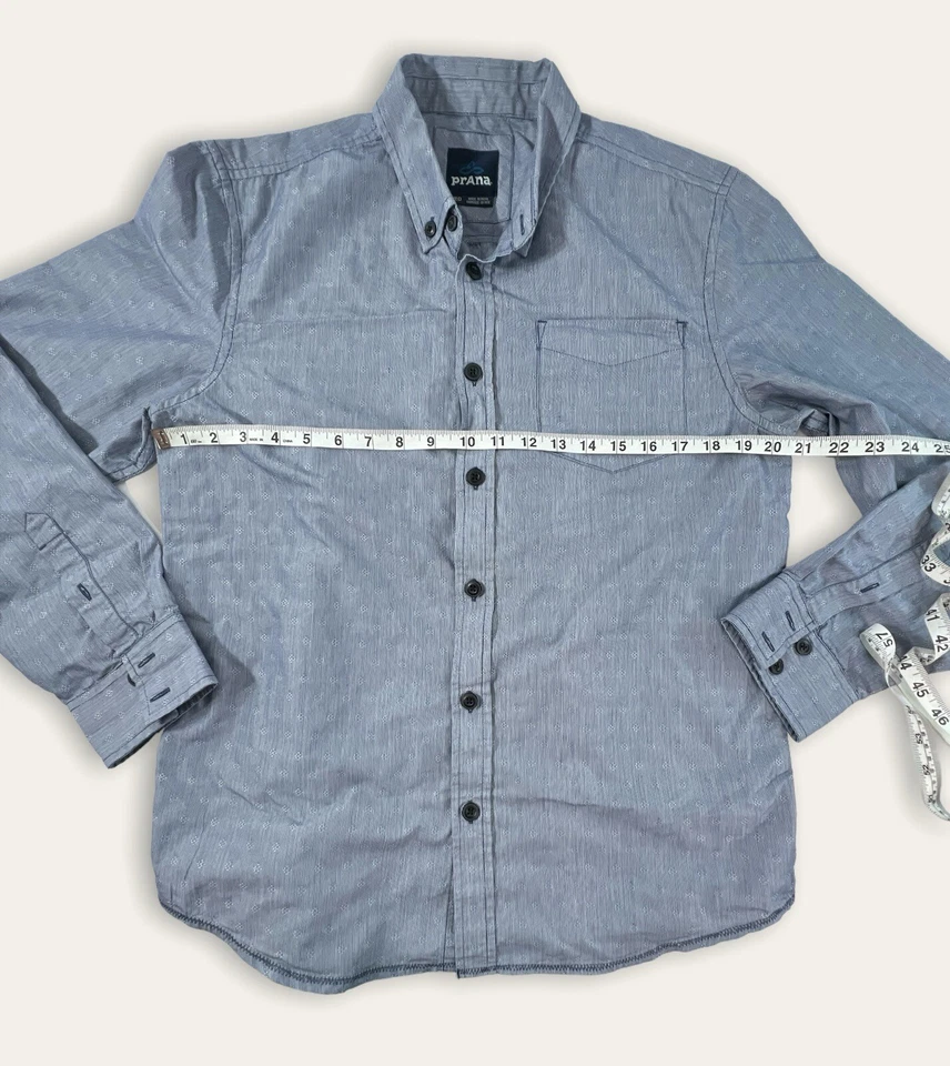 Camisa Prana Para Hombre Mediana Azul Abotonada Manga Larga Informal Estampada Preppy Foto 3 de 4