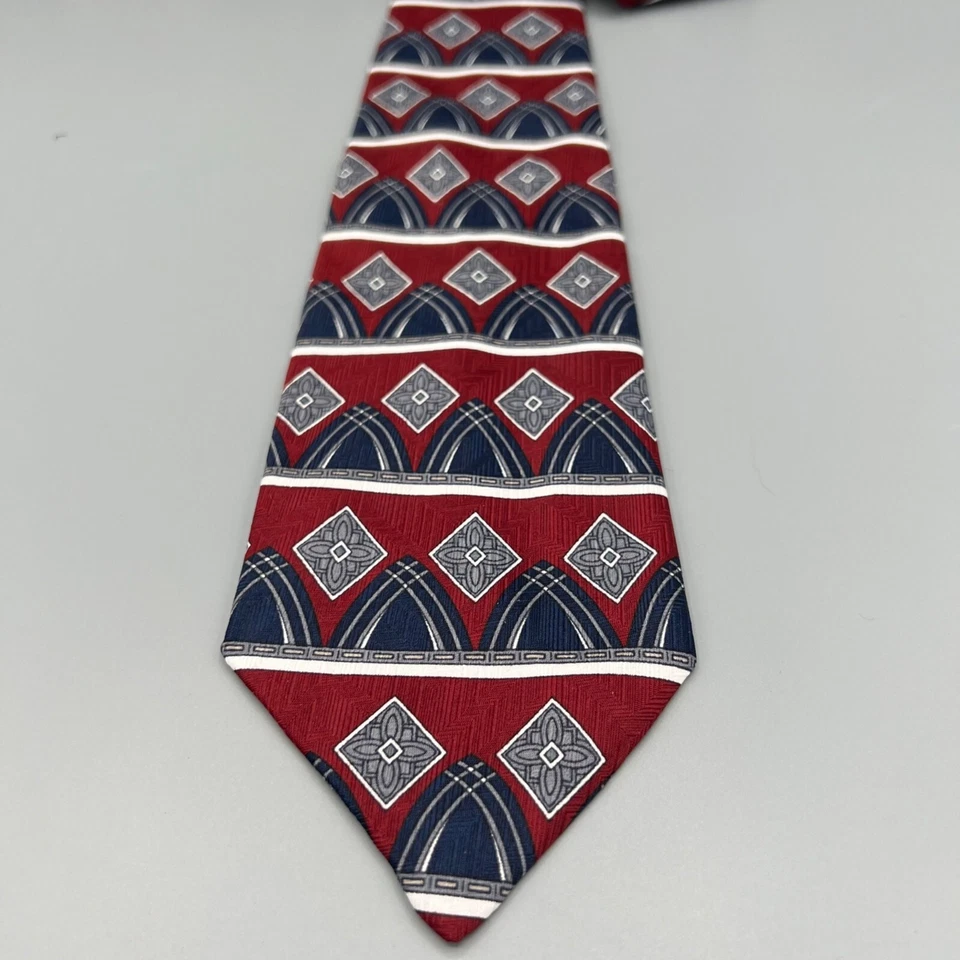 Corbata Paco Rabanne Paris Para Hombre Rojo y Azul Patrón Geométrico Clásico Ancho Foto 3 de 4