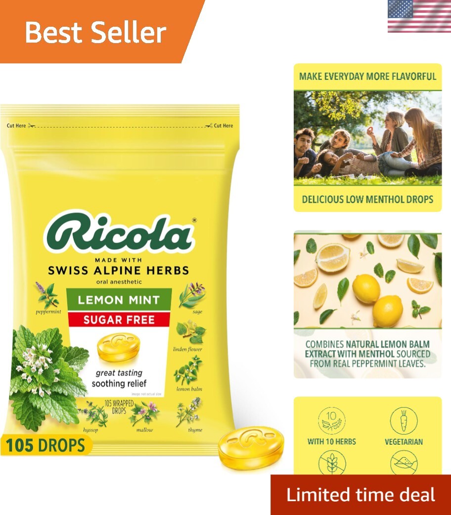 Herbal Cough Drops – Sugar-Free Lemon Mint Flavor, 105ct of Soothing Bliss