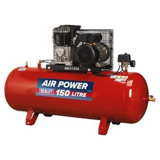Image of Sealey 150L Belt Drive Air Compressor with Cast Cylinders & Wheels 3.5hp SAC1153