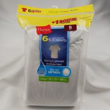Hanes Boys Tagless T-Shirts 6-Pack Small 6-7 White Cool Comfort Lightweight New