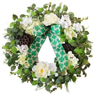 24'' St Patrick's Day Wreath for Front Door - Spring Peony & Hydrangea Floral 