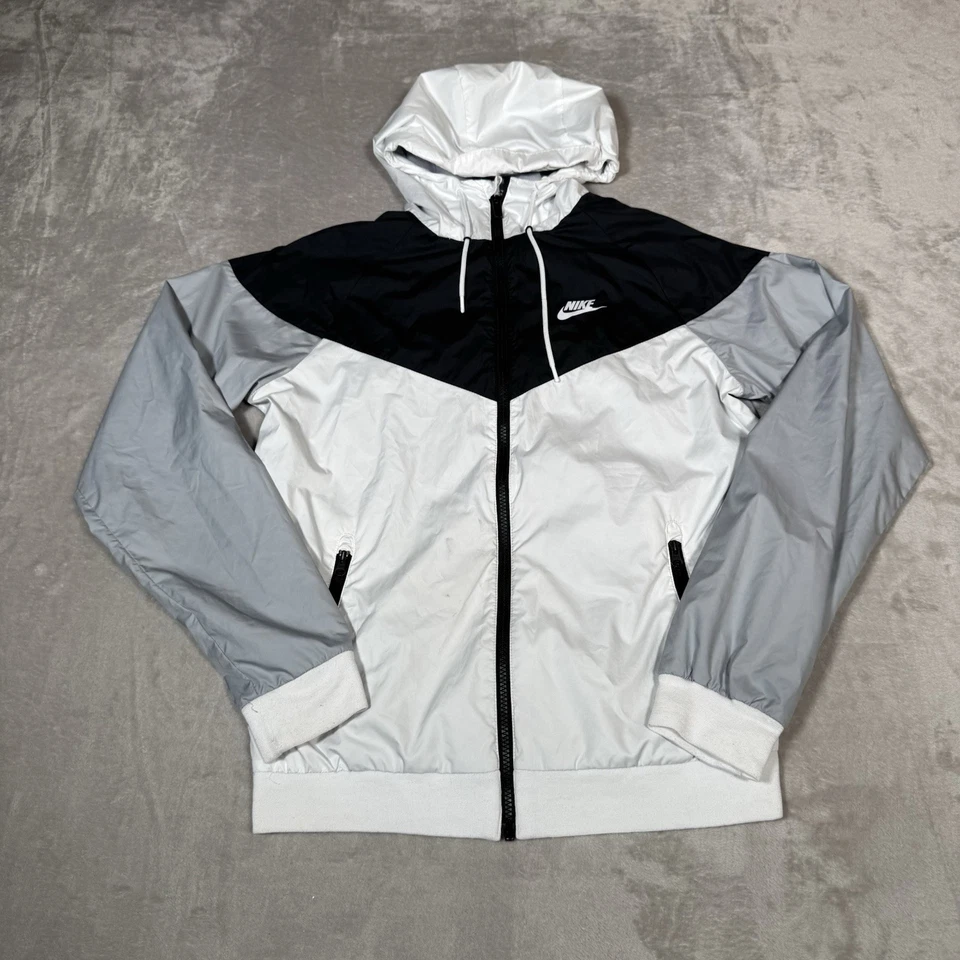 Chaqueta Nike Para Hombre Pequeña Blanca Negra Ropa Deportiva Correvientos Malla Forrada Cremallera Completa Foto 4 de 4