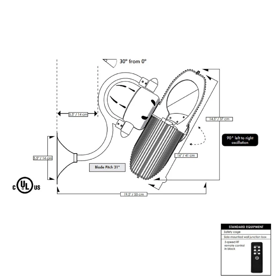 Ventilador de Pared Exterior Matthews LL-TB Laura 16" con Control Remoto, Bronce Texturizado Foto 3 de 4