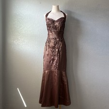NOX USA 90s Y2K Mauve Satin Floral Appliqué Halter Maxi Evening Gown Dress L