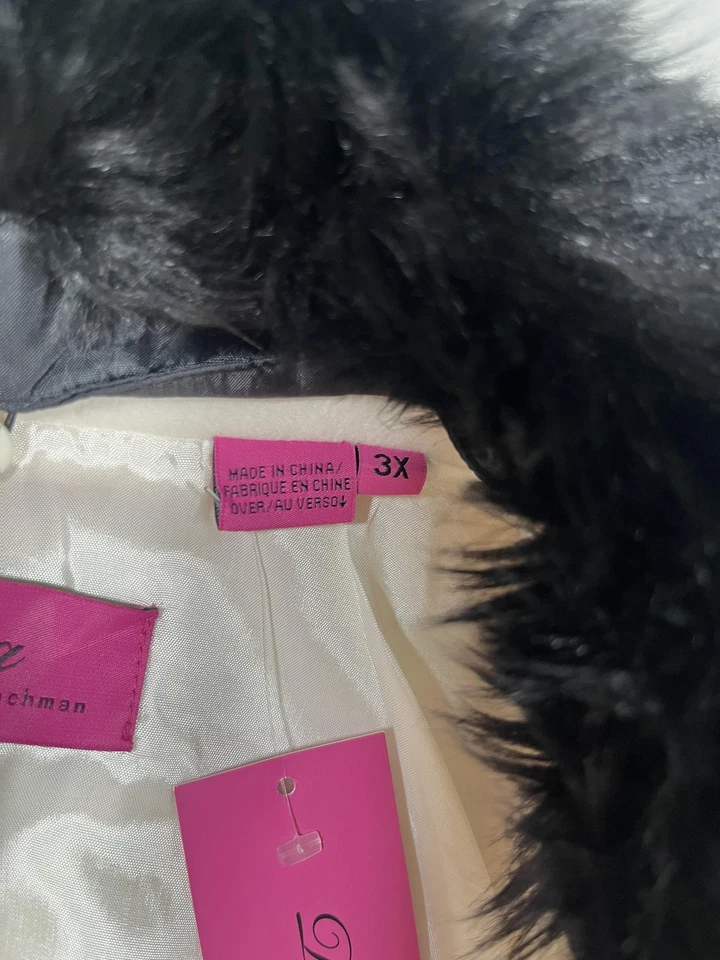 Chaqueta Diva by Dana Buchman para mujer 3X marfil negro cuello de piel sintética mezcla de lana nueva con etiquetas Foto 4 de 4