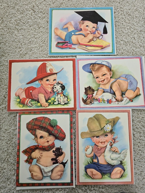 Vintage Boy Toddler Pictutes Greeting Cards With Envelopes
