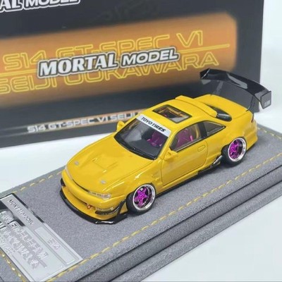 Mortal Model S14 GT-Spec V1 1/64 Yellow Mini Car Pink Wheels Gebraucht