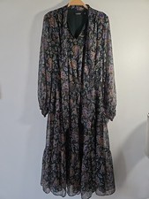 Lauren Ralph Lauren Green Floral Tiered Maxi Dress Sz 10P Lined Elastic Waist