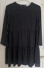 ASOS DESIGN Petite US 4 Black Pink Polka Dot Tiered Mini Dress Long Sleeve NWOT