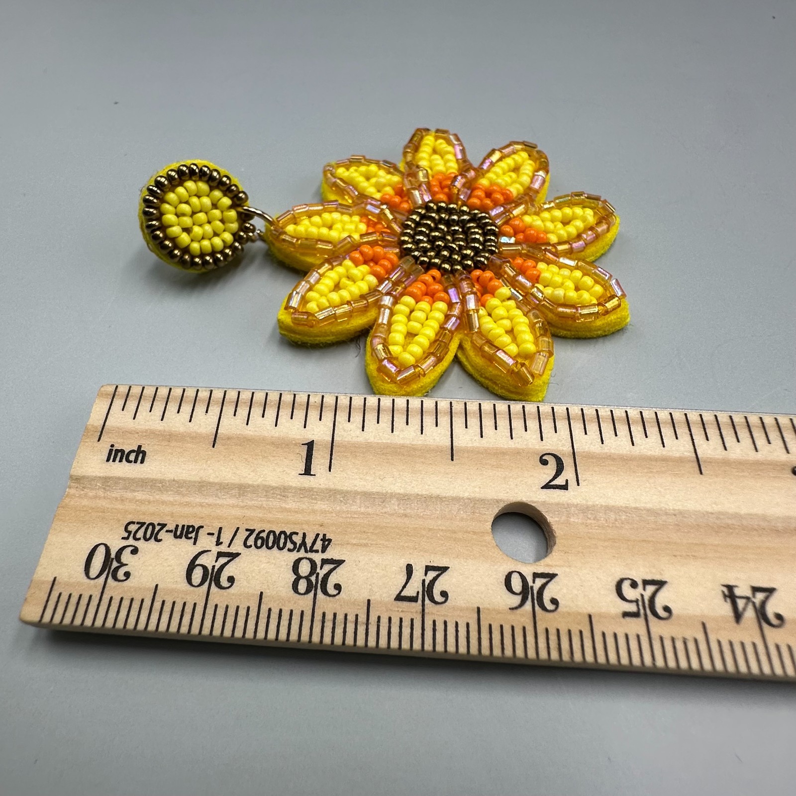 Sunflower Beaded Dangle Earrings Yellow Seed Bead… - image 7