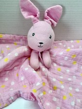 Walmart Pink Yellow Polka Dot Bunny Head Lovey Security Blanket Bow Muslin Knot