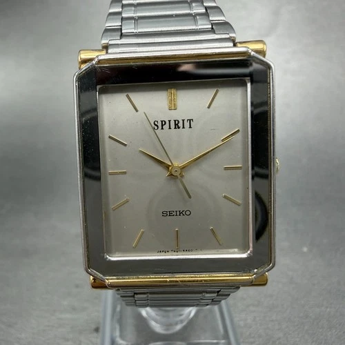 Seiko Spirit Tank Watch Men 25mm Gray Dial Two Tone 7n01-5a50 New Battery VTG