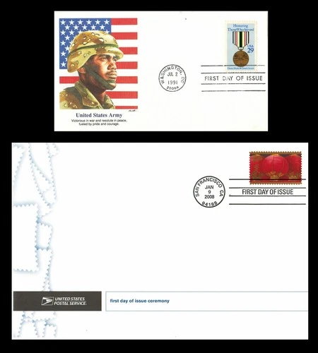 Vintage US First Day of Issue Stamped Envelopes: Cancelled, 1991 & 2008