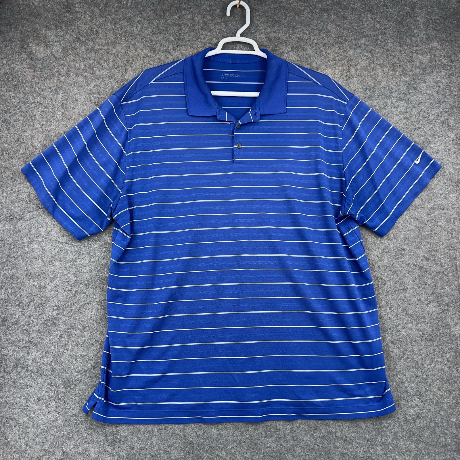 Nike Golf Polo Shirt Mens 2XL Blue Stripe Performance Golf Moisture Wicking
