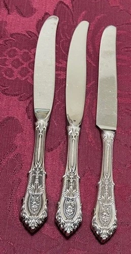 Three 3  Wallace Rose Point Knives w Sterling Silver Handles 9"