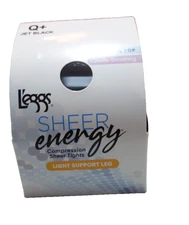 L'eggs Control Top Size Q+ Jet Black Light Support Leg Cellulite Smoothing