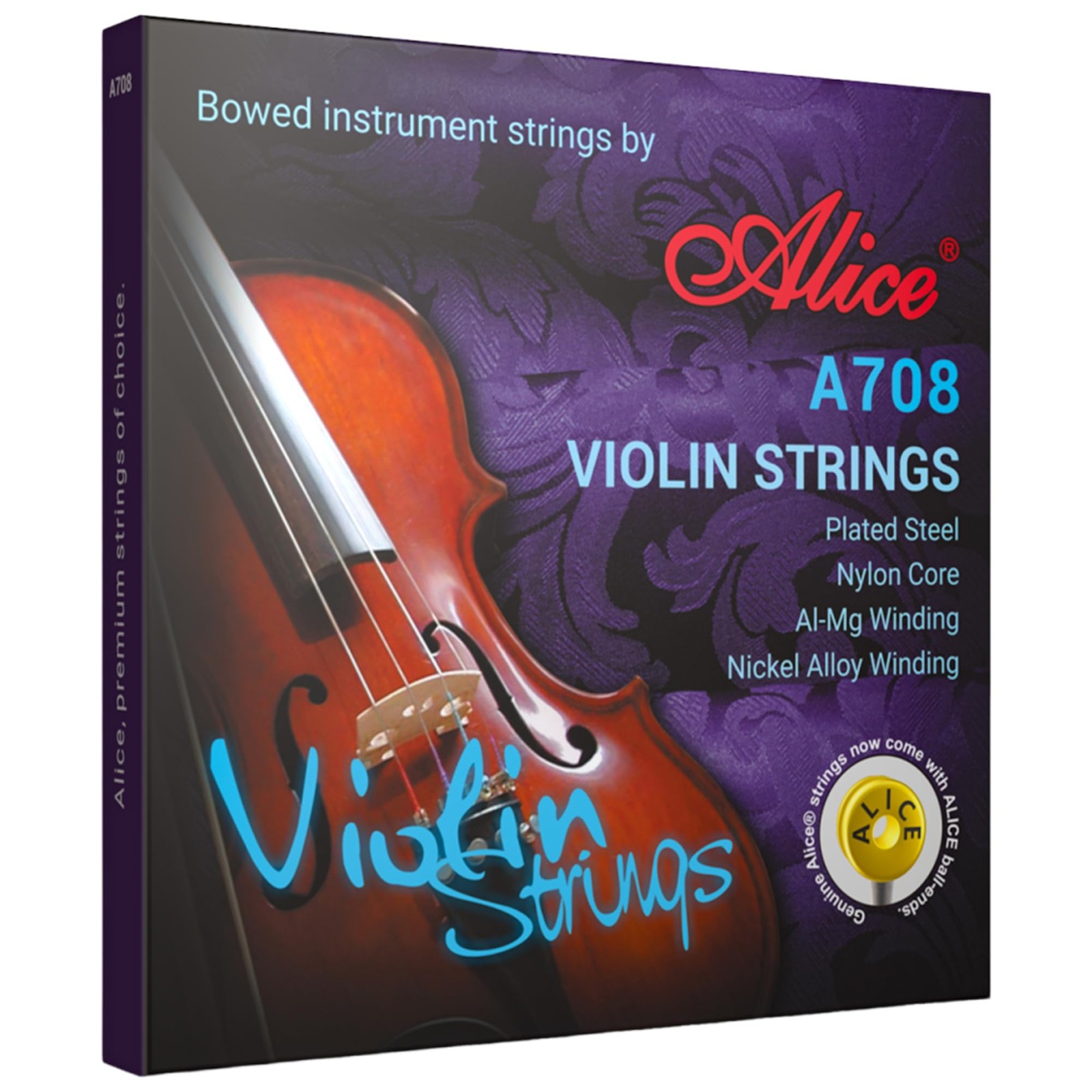 Violin Strings, 4/4 Violin Strings Full Set Nylon Core AlMg & NiFe Winding wi...